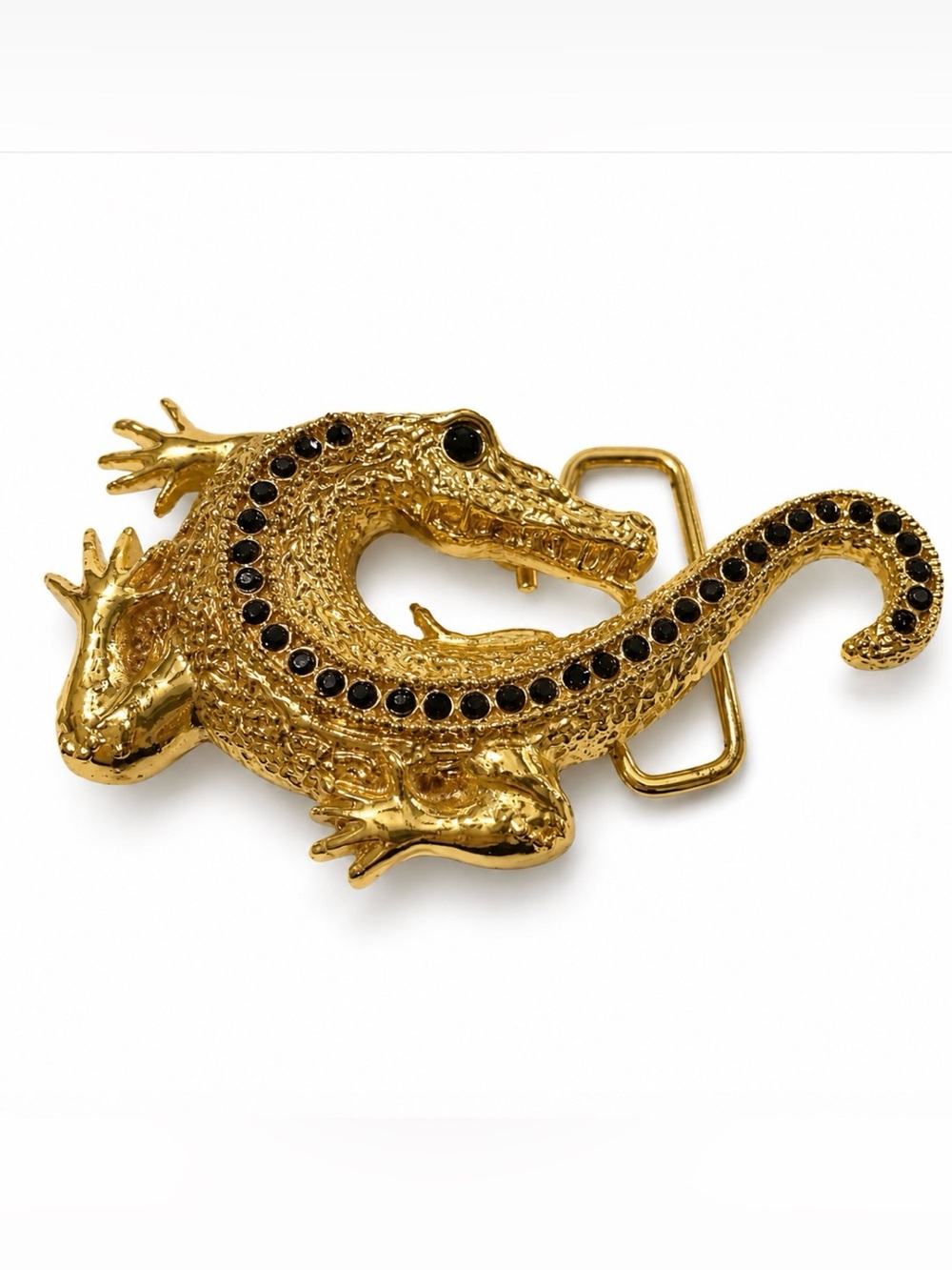 Gold Tone Alligator Belt Buckle Stamped - Picture 2 of 8